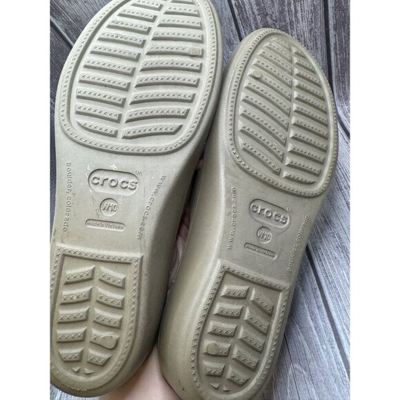 Crocs Patricia Two Toned Taupe Low Wedge Slip On Sandal Women's Size 10 - Picture 9 of 11